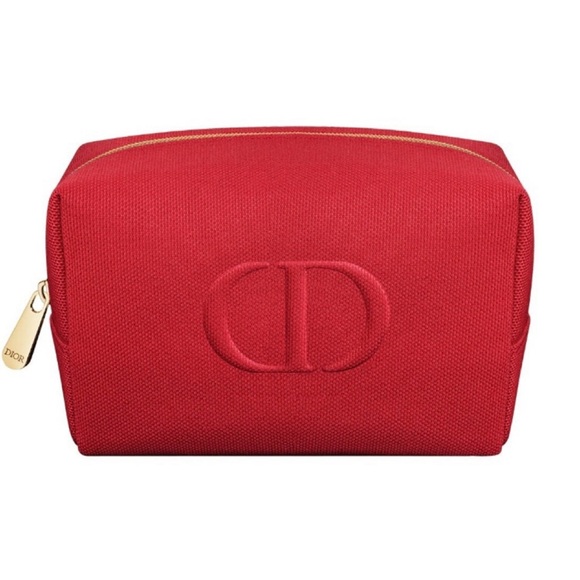 Dior Pouch Cosmetic Organizer Makeup Square Red Case Shaving Kit Dopp Beauty Bag - Picture 3 of 7
